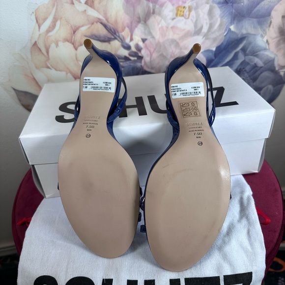 New Schutz Diana Mid Sandal in Infinite Blue leather slingback heel open toe - Picture 8 of 9